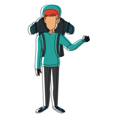 man winter clothes with backpack on white background vector illustration