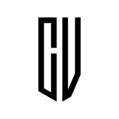 initial letters logo cv black monogram pentagon shield shape