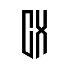 initial letters logo cx black monogram pentagon shield shape