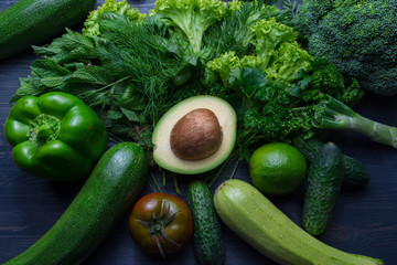 organic food background Vegetables on a Wooden Background
