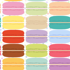 macaroon set, seamless pattern pastel colors white polka dot background. Vector
