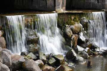 Small countryside waterfall in winter.