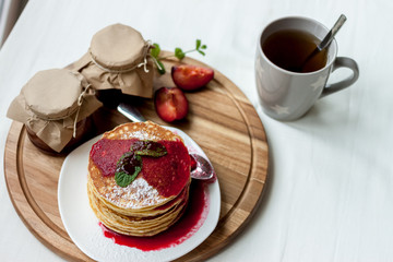 pancakes with jam breakfast