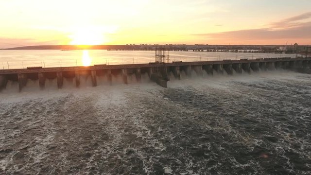 dam throws off the water aerial shooting