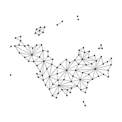 Saint Barthelemy map of polygonal mosaic lines network, rays and dots vector illustration.