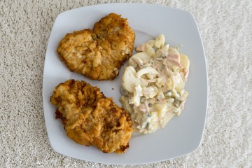 Heart  - shaped schnitzel with salad. Slovakia