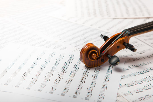 Viola on the sheets of music