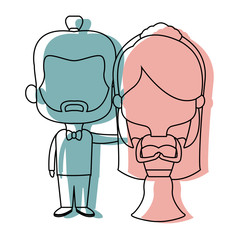 cute cartoon wedding couple holding hand vector illustration