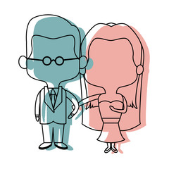 cute cartoon wedding couple holding hand vector illustration