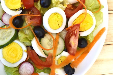 Mediterranean  Salad with Tomatoes, Lettuce,Carrots,Eggs,Cucumbers,Radishes and Olives