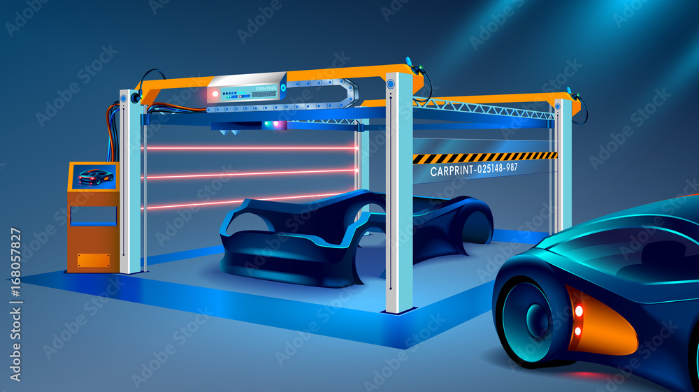 Aufkleber 3d prototyping and 3d printing of a car, automobiles at a large industrial 3d printer. automobile ma