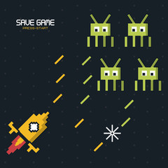 colorful poster of save game press start with graphics of spatial game vector illustration