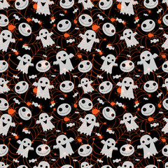 Abstract seamless pattern for girls or boys. Creative vector background with whitch, halloween. Funny wallpaper for textile and fabric. Fashion style. Colorful bright picture for children.