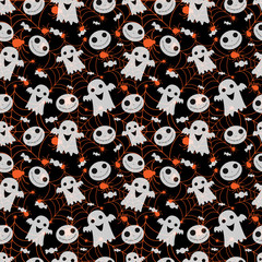 Obraz premium Abstract seamless pattern for girls or boys. Creative vector background with whitch, halloween. Funny wallpaper for textile and fabric. Fashion style. Colorful bright picture for children.