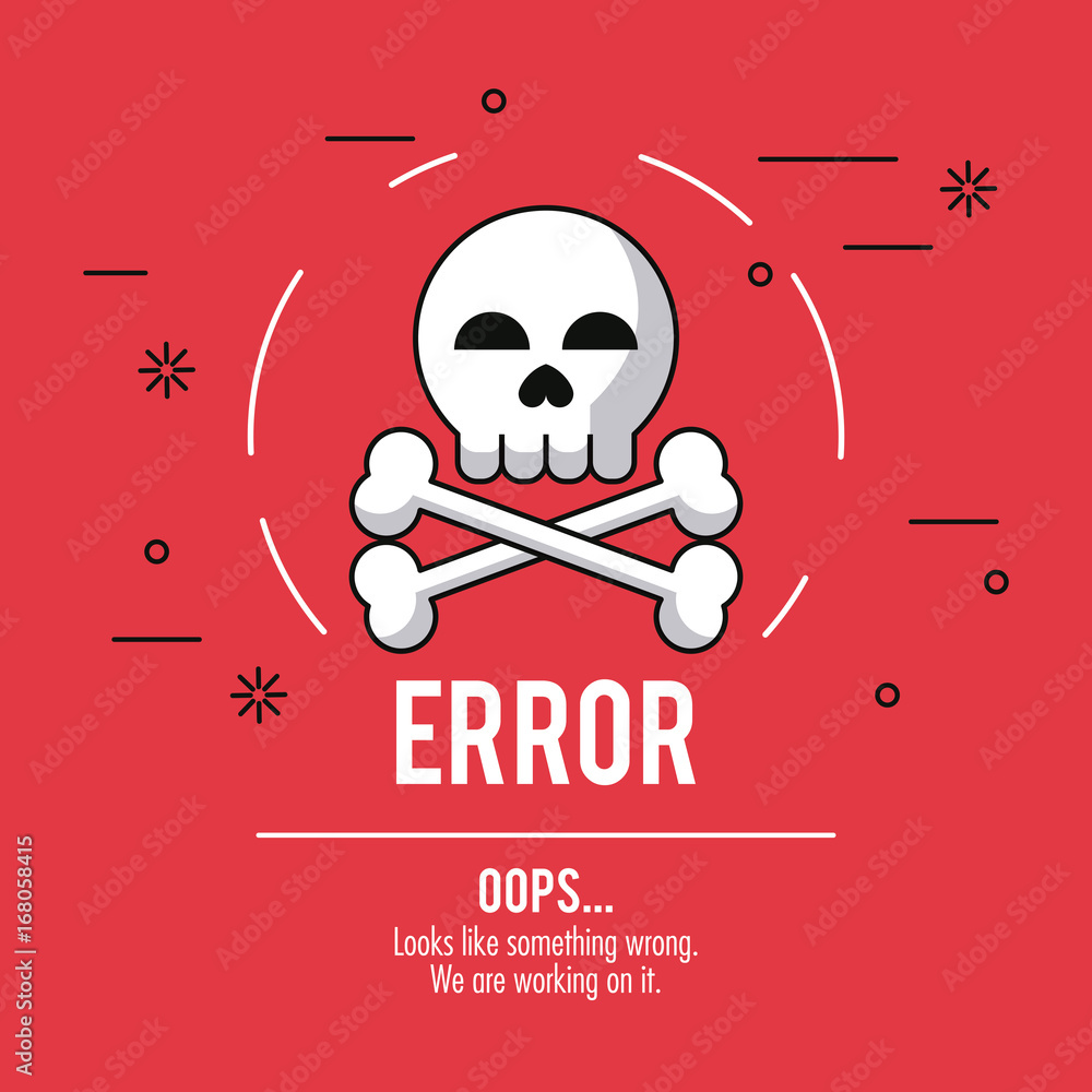 Poster red background poster with skull and bones error oops vector illustration