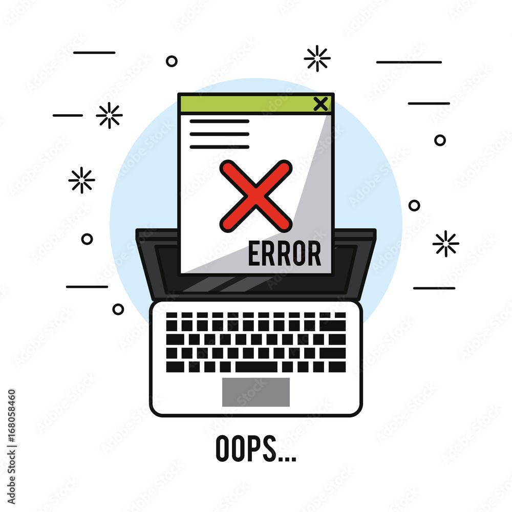 Poster white background with laptop in top view and window message error oops vector illustration