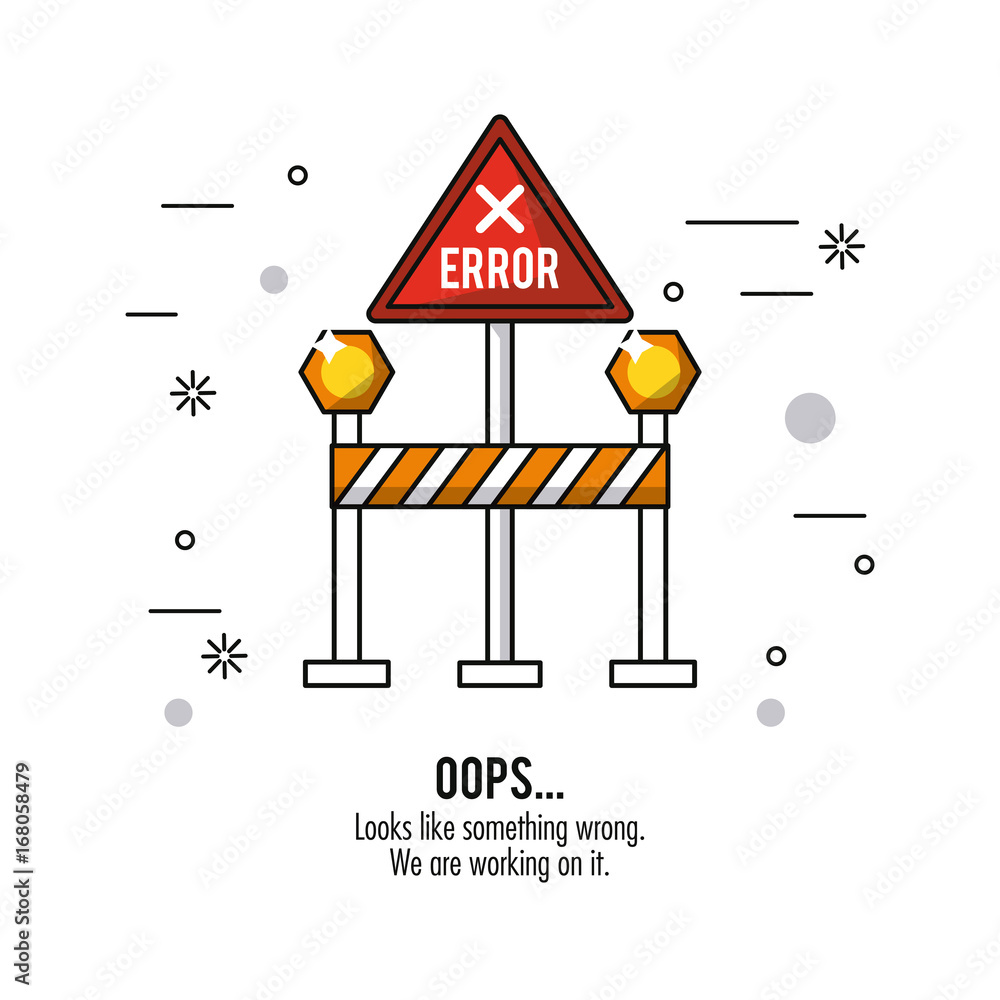 Poster white background with red triangle road sign error oops vector illustration