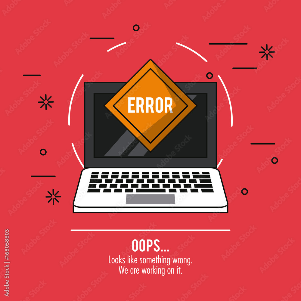 Poster red background poster with laptop and error oops vector illustration
