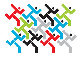 Marathon running race icon.
Colorful stylized illustration of running race. Vector available.