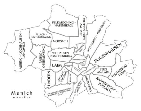 Modern City Map - Munich city of Germany with boroughs and titles DE outline map
