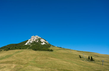 Fototapeta premium amazing and serene summer view mountain landscape in Dolomites, South Tyrol. White peak in the Oclini Pass.