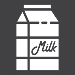 Milk glyph icon, food and drink, dairy sign vector graphics, a solid pattern on a black background, eps 10.