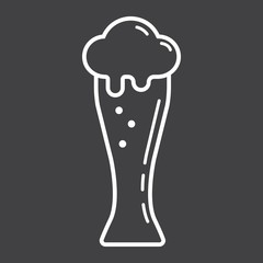 Beer glass line icon, food and drink, alcohol sign vector graphics, a linear pattern on a black background, eps 10.