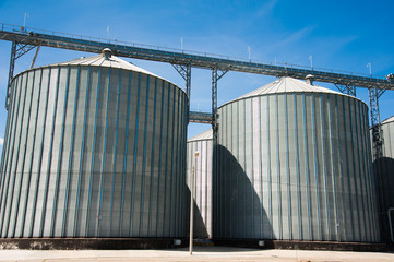 Fototapeta na wymiar Steel grain silos used to store grain