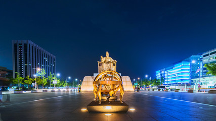 Landmarks of Seoul. Gwanghwamun Seoul City at night,South Korea