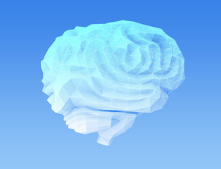 Side view of low poly brain model. Concept for artificial intelligence. 3D rendering image.