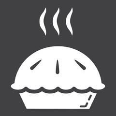 Hot pie glyph icon, food and drink, bakery sign vector graphics, a solid pattern on a black background, eps 10.