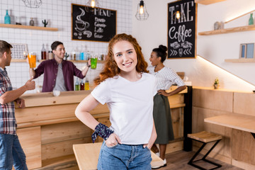 redhead girl in cafe