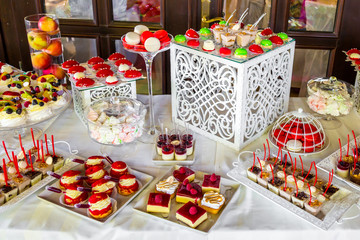 Beautifully decorated banquet catering with candy bar