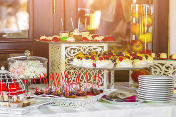 Beautifully decorated banquet catering with candy bar