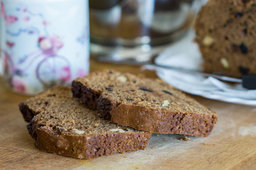 Close up of homemade cake. Shallow depth of focus. Concept family, home coziness.
