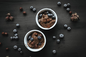 ice cream with blueberries and hazelnuts