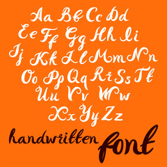 Hand lettering alphabet design, handwritten brush modern calligraphy font. Vector illustration isolated on background