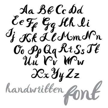 Hand lettering alphabet design, handwritten brush modern calligraphy font. Vector illustration isolated on background