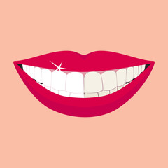 Naklejka premium Beautiful smiling mouth with healthy teeth before and after whitening teeth. Design concept. Vector illustration