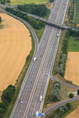 Autobahn mit Ausfahrt Straße Verkehr Transport Hochformat Luftbild Luftaufnahme
