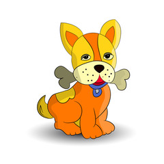 Symbol of the new year 2018, orange dog, holding a bone in the teeth, cartoon on a white background.vector