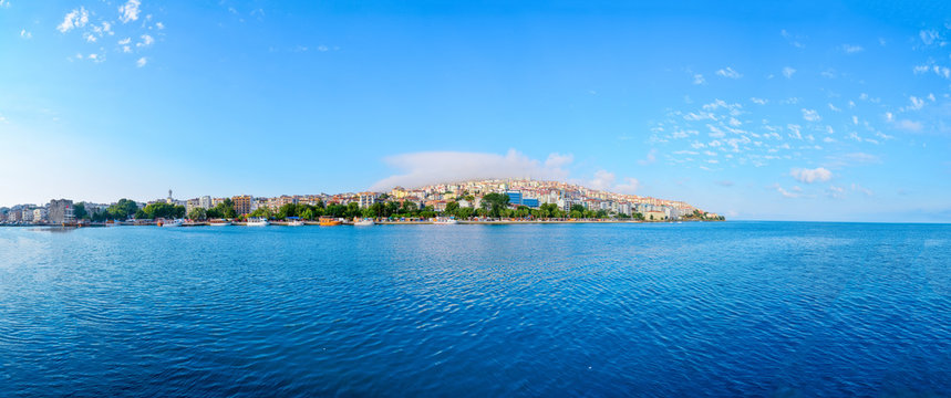 A view of the city of Sinop from the harbor in Turkey, Eurasia.