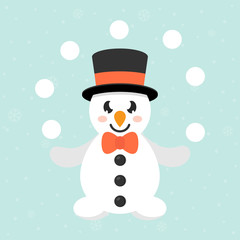cartoon cute snowman with snowball and tie