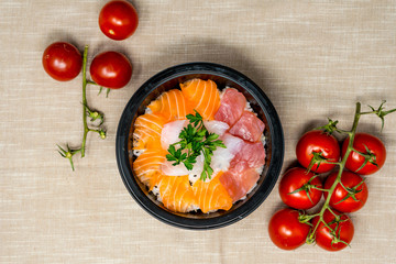japanese food Mix Sashimi Chirashi Rice Bowl