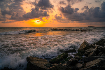 Sunset. Beautiful sunset Black sea. Gold sea sunset. Sunset sea waves. Summer sunset