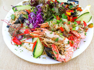 Fresh seafood salad with smoked salmon