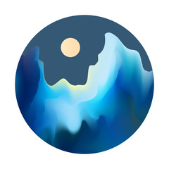 Round icon of nature with a landscape. Beautiful icon in modern style. Vector illustration