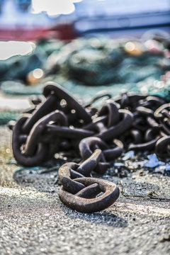 A chain mooring on the waterfront in Norway.