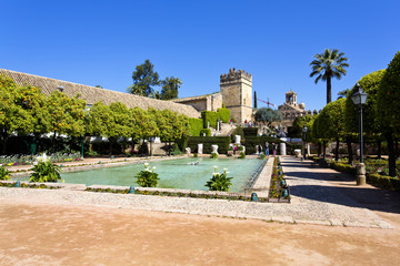 The famous Alcazar de los Reyes Cristianos with beautiful garden in Cordoba