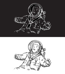 Astronaut character sketch Vector illustration on black and white